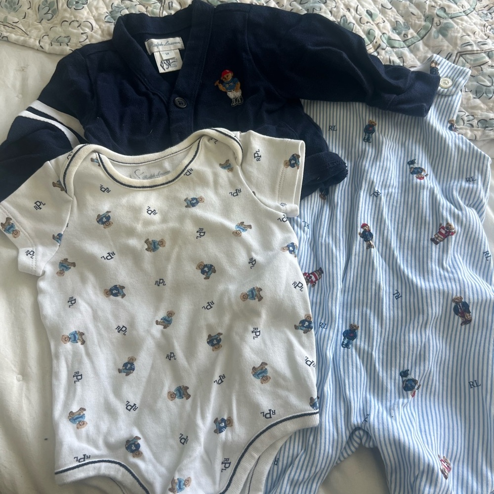 Ralph Lauren Navy Cardigan and Striped Baby Outfit Set 6m